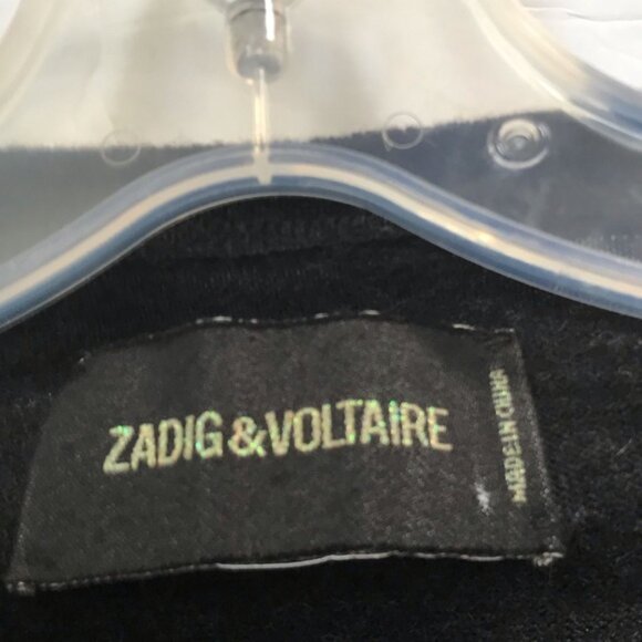 Zadig & Voltaire Wool V Neck Sweater Black Grey Asymmetrical Hem Pullover Top S - Picture 5 of 16
